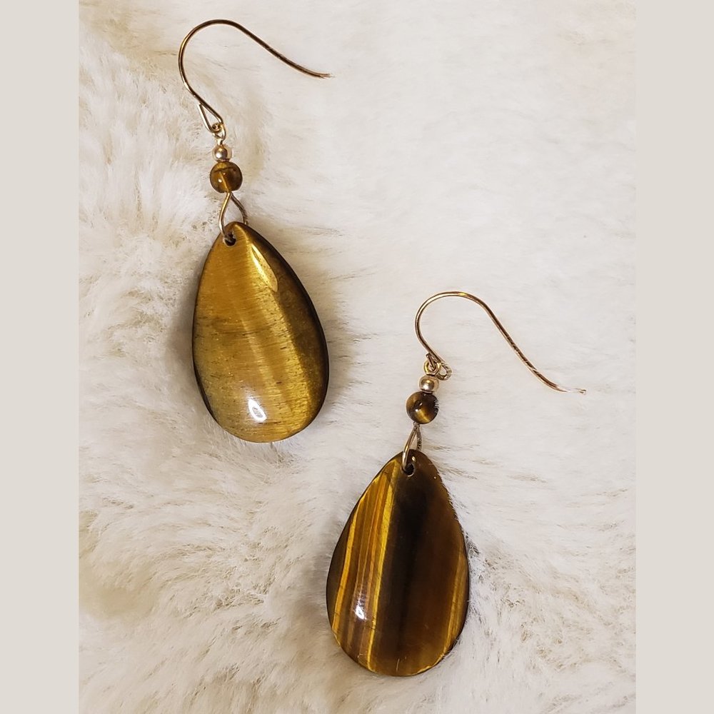 Gorgeous Natural Tiger Eye Teardrop Earrings